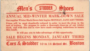 1920 Coes & Stodder Men's Shoes Sale Boston MA Advertising Postcard