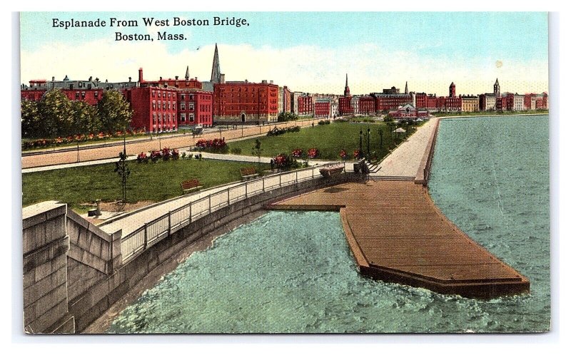 Postcard Esplanade From West Boston Bridge Boston Mass. Massachusetts