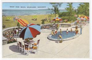 Grant Park Beach Umbrella Pool Milwaukee Wisconsin linen postcard