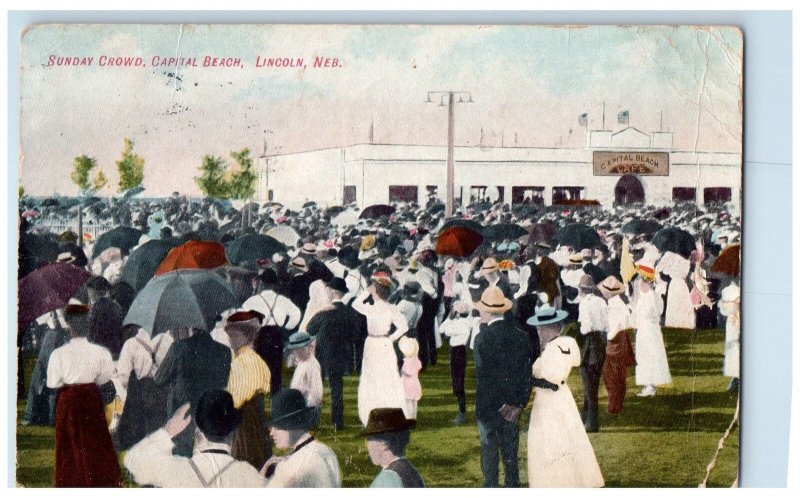 1909 Sunday Crowd Scene Capital Beach Lincoln Nebraska NE Posted People Postcard