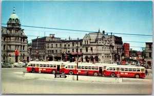 Postcard Guelph Ontario c1960s The Square Transit Busses Wellington County