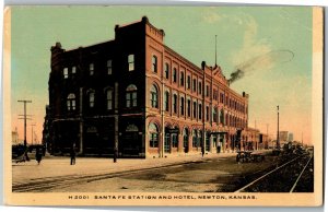 Santa Fe Station and Hotel Newton KS c1912 Vintage Postcard B25