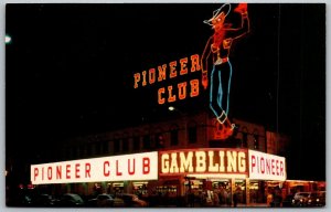 Las Vegas Nevada 1950s Postcard Pioneer Club Casino at Night Vegas Vic