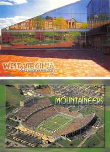 2~4X6 Postcards WV, WEST VIRGINIA UNIVERSITY Student Union & Mountaineer Stadium