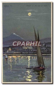 Old Postcard Evian At Moonlight Boat