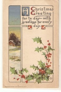 Landscape Holly. Christmas Message  Tuck Christmas Greetings  Ser. PC # 552