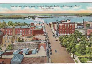 Illinois Quincy Maine Street Looking West Showing Memorial Bridge & Mississip...