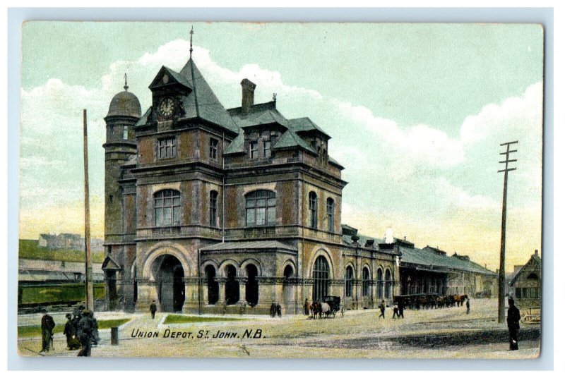 1907 Union Depot St. John New Brunswick Canada Posted Antique Postcard