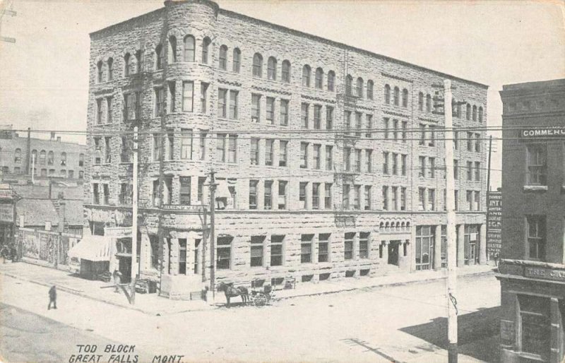 Great Falls Montana Tod Block Street Scene Vintage Postcard AA33963