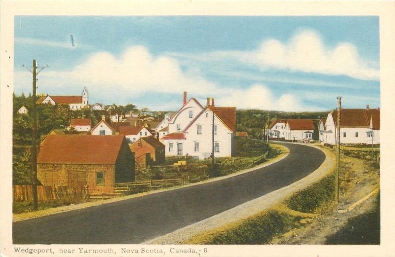 Yarmouth Nova Scotia~Wedgeport Village~Curved Highway Thru Town~Homes~Barn~1940 