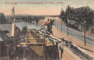 Ottawa Canada Rideau Canal Locks and Railway Vintage Postcard AA52082