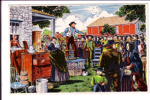 Dutch Country Auction, Coloured Sketch, Pennsylvania