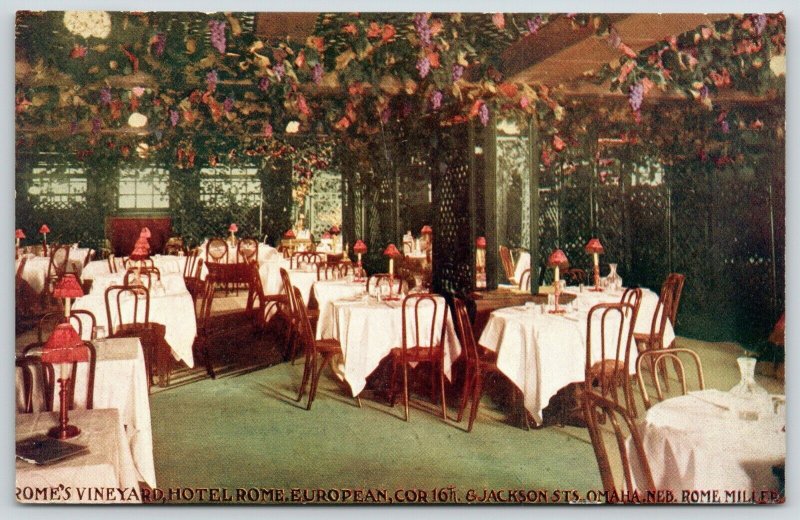 Omaha Nebraska~Hotel Rome~Vineyard European Dining Room~Grape Vine Ceiling~1911 