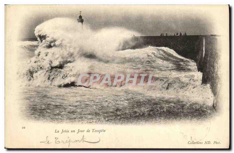 Old Postcard La Jetee a Tempete De Jour