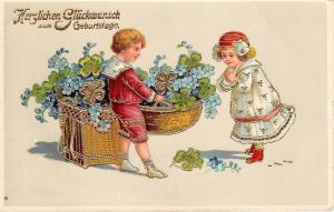 BG8895 boy and girl clover flower embossed geburtstag birthday greetings germany