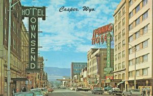 Casper WY Center Street Hotel Townsend & Gladstone Hotel Storefronts Postcard