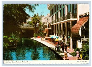 Vintage Colorful San Antonio Riverwalk, Texas. Postcard 7WE