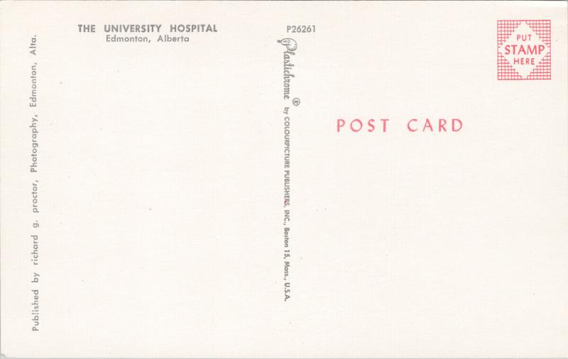 The University Hospital Edmonton Alberta AB Proctor Unused Vintage Postcard D78
