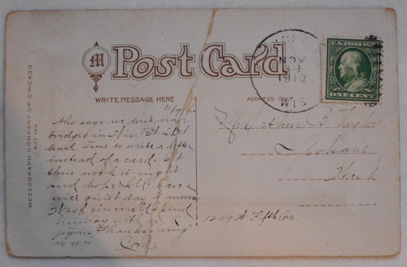 Lawrence Street Bridge,  Appleton WI. postmark 1910