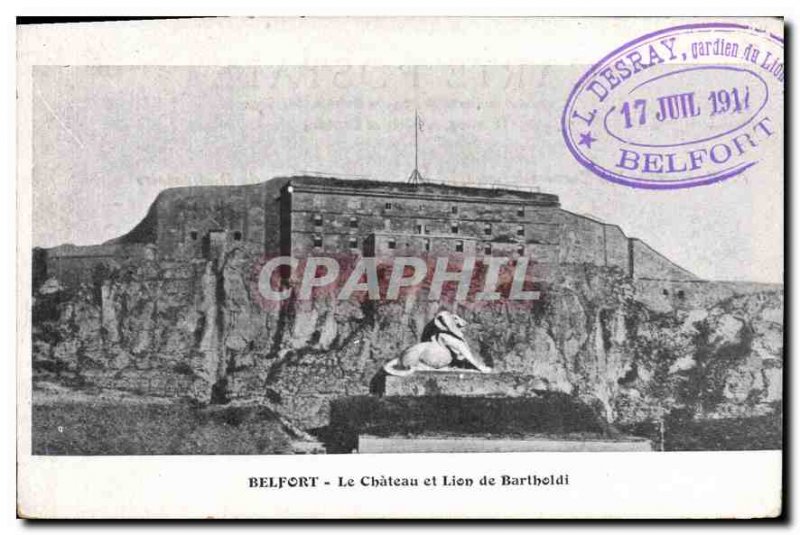 Old Postcard Belfort Castle and Lion of Bartholdi