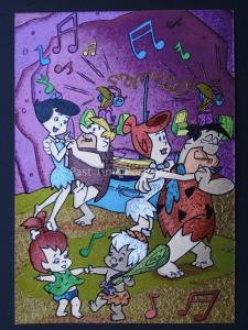 The Flintsones FRED & BARNEY DANCE F J Warren DUFEX FOIL Postcard 503607 c1994