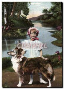 Postcard Old Dog Dogs Puppy Child Colley