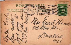 Boston Mass South Terminal Station RR c1910 Antique Psotcard Cancel WOB South 1c 