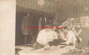 IA, Pioneer, Iowa, RPPC, Boys Ironing Clothes on Pool Table, Postcards on Wall