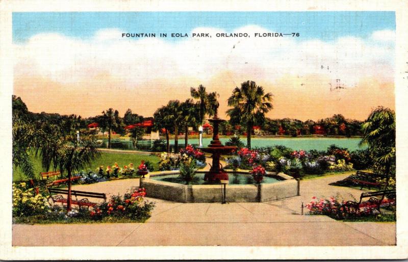 Florida Orlando Fountain In Eola Park 1937