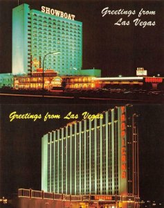 LAS VEGAS, NV Nevada  SHOWBOAT & TROPICANA HOTELS~CASINOS~Night  *2* Postcards