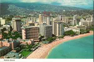 Aerial View, Hotels of Waikiki Beach HI c1970s Vintage Postcard I69