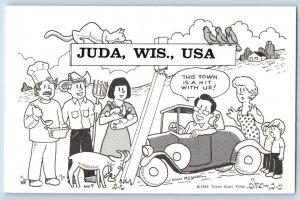 Juda Wisconsin Postcard This Town Is A Hit With Us Three Starr Press 1986 Linen