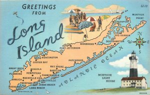 1940s Long Island New York Map Attractions Interborough Teich Postcard 25-8939
