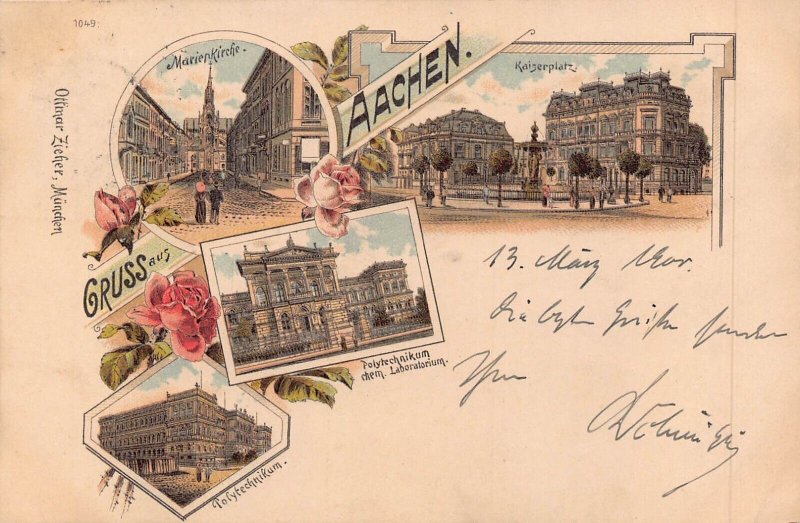 GRUSS aus  AACHEN GERMANY-POLYTECHNIKUM-KAISERPLATZ~1900 OTTMAR ZIEHER POSTCARD