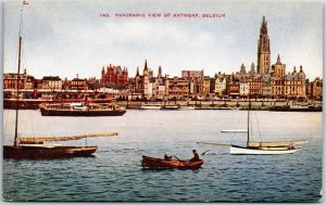 Panoramic View Antwerp Belgium Boats and Ships Buildings Postcard