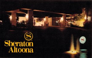 Night Scene with Lit Water Feature at Sheraton Hotel In Altoona PA Postcard