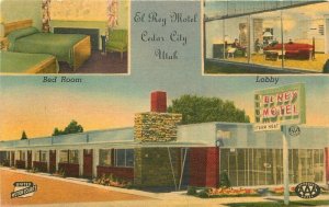 Cedar City Utah Colorpicture El Rey Motel roadside linen 1940s Postcard 21-1562