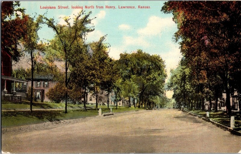 Louisiana Street Looking North from Henry, Lawrence KS Vintage Postcard K47