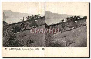 Stereoscopic Card - Switzerland - The Railway Righi - Old Postcard