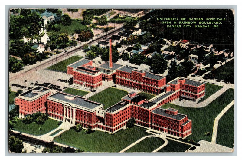 University Of Kansas Hospitals Kansas City Kansas Vintage Standard View Postcard 