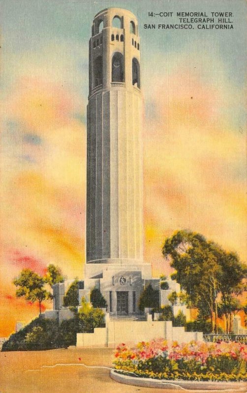 SAN FRANCISCO, California CA  COIT TOWER~Telegraph Hill  ca1940's Linen Postcard