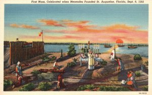 Vintage Postcard First Mass Celebrated Menendez Founded St. Augustine Florida FL