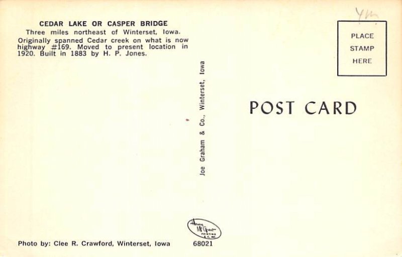 Cedar Lake or Casper Bridge Winterset, Iowa