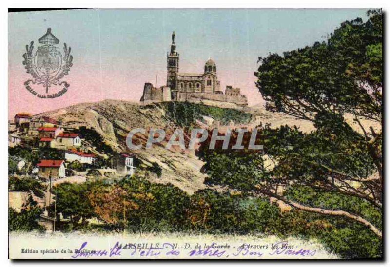 Old Postcard Marseille N D of the Guard through Pins