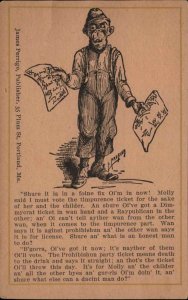 Prohibition Social History Monkey in Overalls Voting Anthropomorphic Postcard