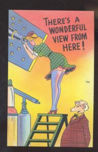 A WONDERFUL VIEW FROM HERE TELESCOPE ASTONOMY UPSKIRT VINTAGE COMIC POSTCARD