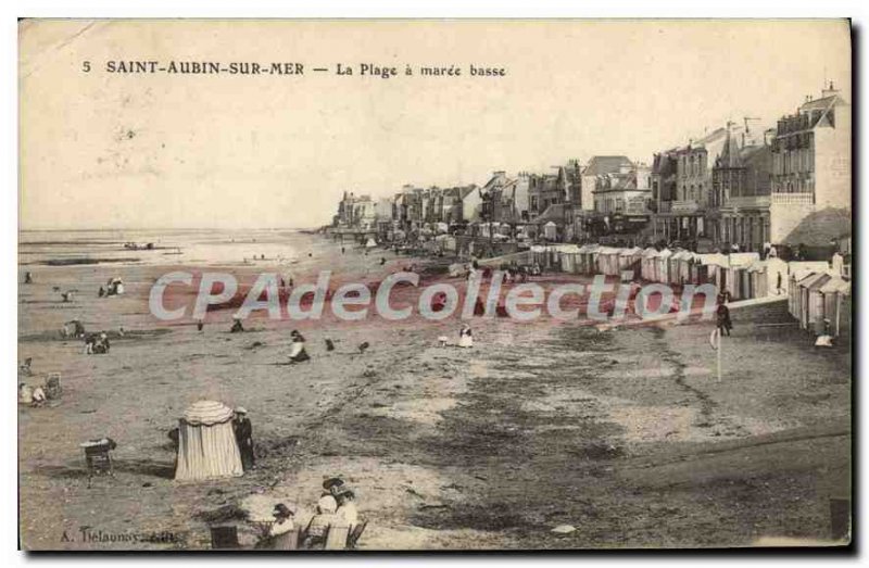 Postcard Old Saint Aubin on the beach at low Maree sea