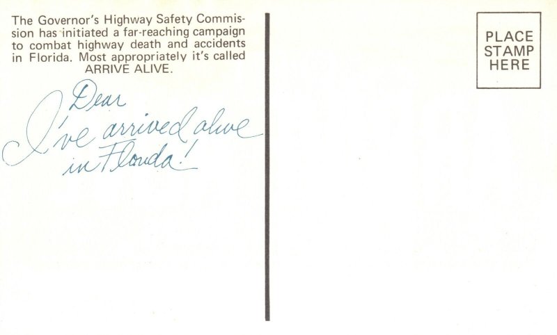 Vintage Postcard Florida Arrive Alive Governor's Highway Safety Commission FL