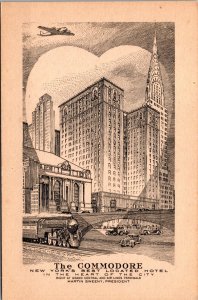 Vtg New York City NY The Commodore Hotel Steel Engraved J Guttman Postcard