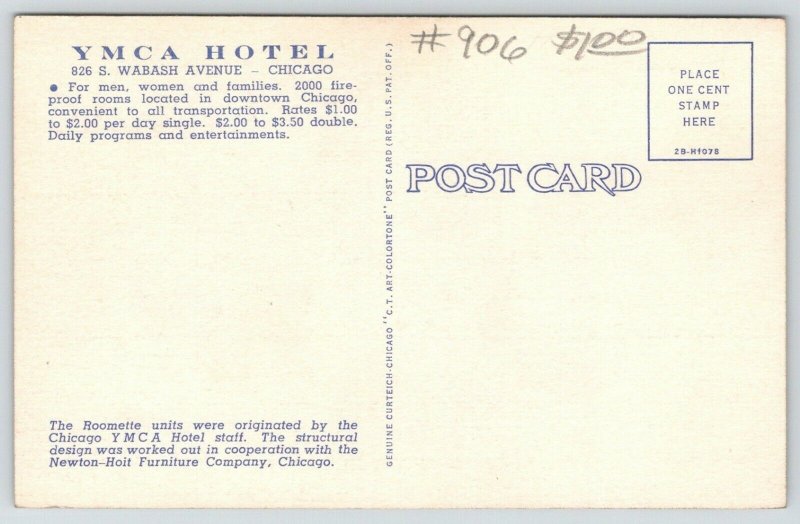 Chicago Illinois~YMCA Hotel Roomette~Wabash Avenue~1940s